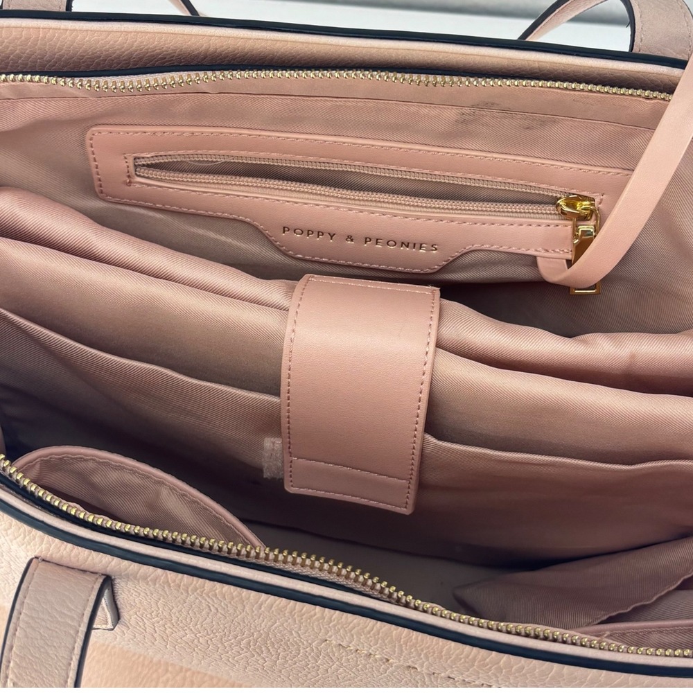 Poppy & Peonies Tote Commuter Backpack Set Blush Pink Gold Vegan Leather - Picture 16 of 16